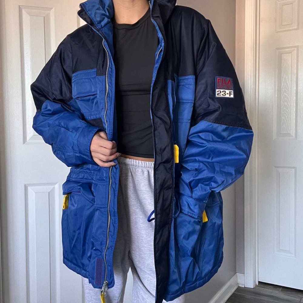 Vintage Fila 23-F Colorblock Ski Jacket Technical Puffy Parka Blue Navy XL